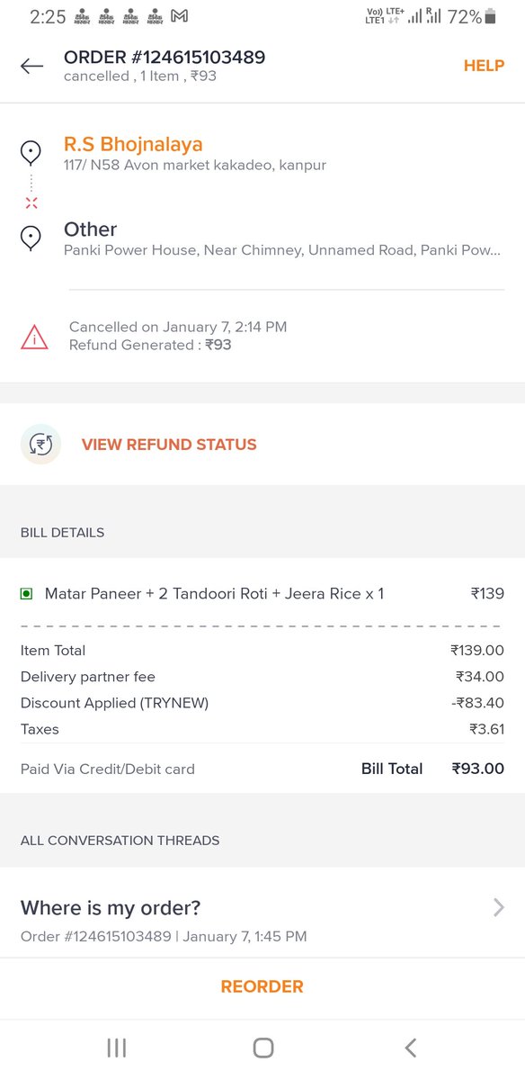 amitdashing's tweet photo. @SwiggyCares Extremely unhappy, the food was not delivered on time its delay of more than 2 hours. I was in office. The next order will take another 1 hour to deliver. The day gone without lunch and swiggy says just sorry is it acceptable. I am not going to use swiggy again. https://t.co/LblUjiQTc5