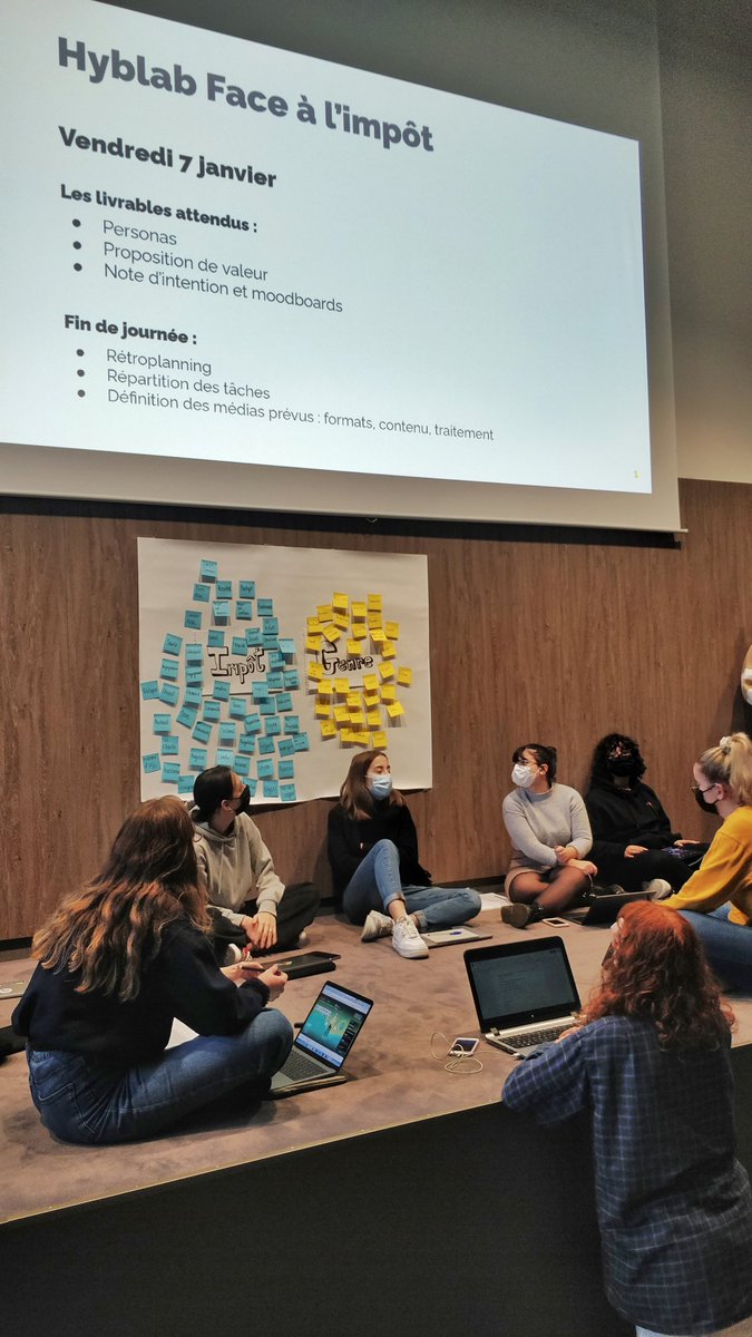 emmanuelbouvet's tweet image. Jour 2 du #Hyblab avec les étudiants de @Sc_Po_Rennes et de @LISAARennes, avec @ouestmedialab : des mots, des images et de l'interactivité pour mieux comprendre l'#impot.
Dans quelques heures : première présentation des projets. 🥳