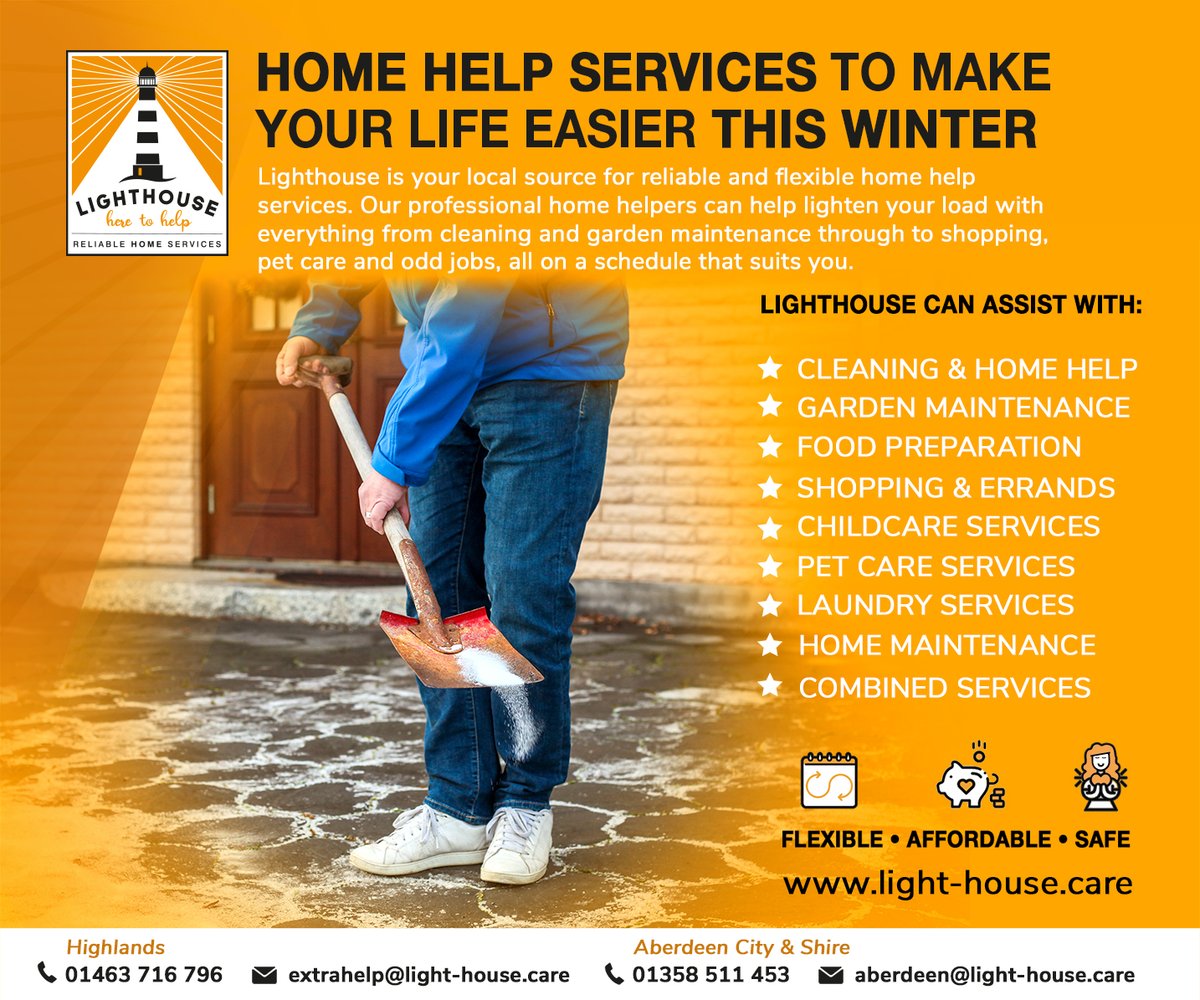 help_lighthouse's tweet photo. Lighthouse is your local source for reliable and flexible home help services. Speak to @help_lighthouse to learn more about how our dedicated teams in the #Highlands and #Aberdeenshire can help you. 💡 https://t.co/8012FpDnZ4
#LighthouseScotland #HelpAtHome #Aberdeen #Snow https://t.co/rRewqhLfKp