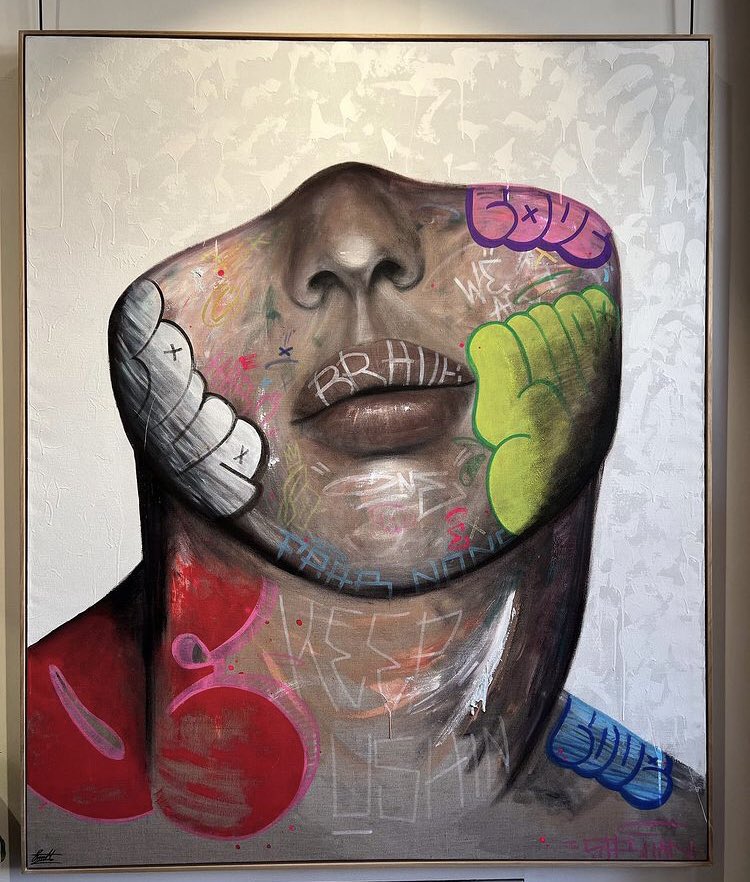 struanh's tweet photo. New collaboration with the one &amp; only Emma Marmont. This one is titled ‘In wonder’

168 x 202 cm
Acrylic and Posca on linen.
Framed in Raw Oak

Available through Thirteen 05 Gallery https://t.co/1uSJebtqEP