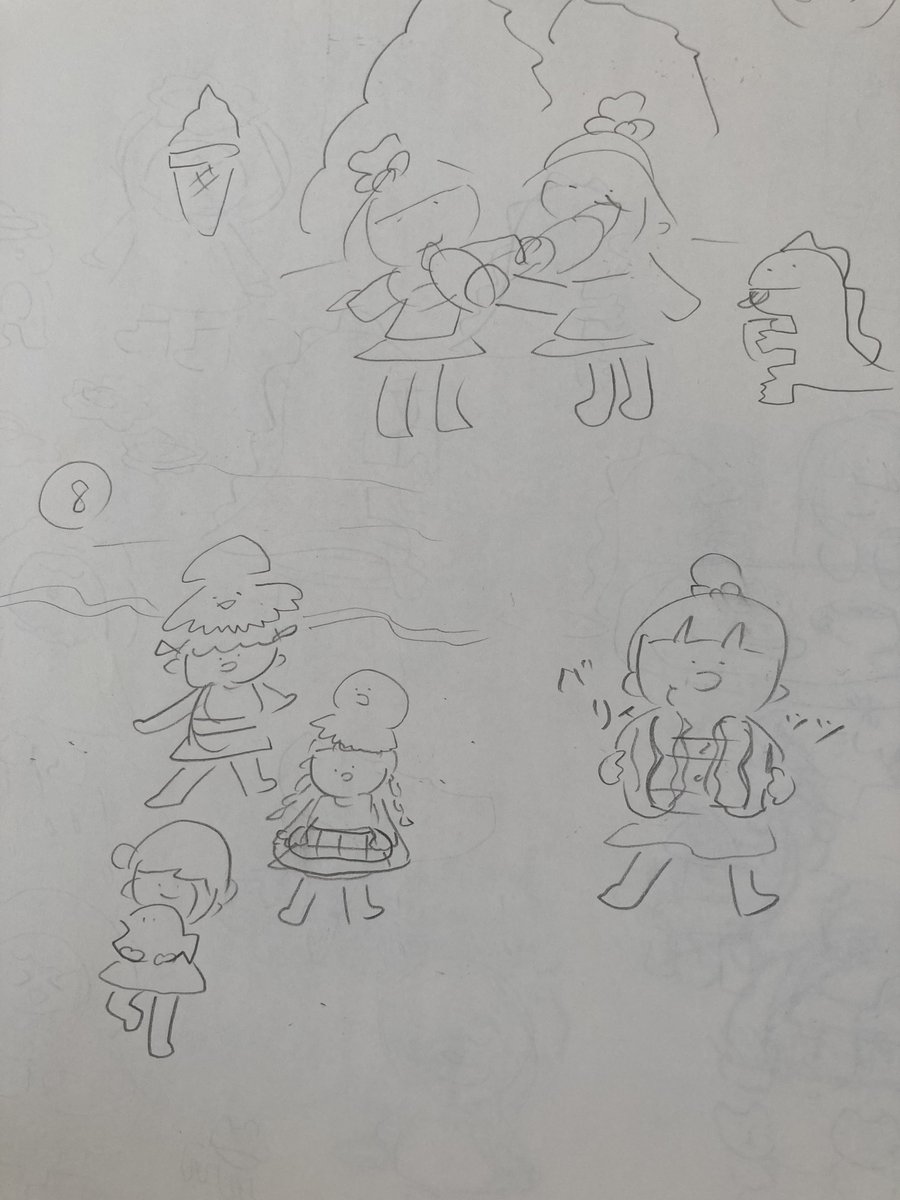 アイデア出す時は紙にバーーーっと描きます、バーーーっと描くのでだいぶ雑になっちゃいます、iPadに向かっても何も出ないのに、紙だと不思議と出るんだよ 