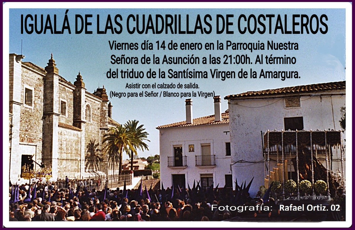 Adjuntamos la convocatoria para la iguala de las cuadrillas de costaleros de la hermandad. Ese día se anunciarán las fechas en las que, cumpliendo con la preceptiva normativa sanitaria, tendrán lugar los ensayos.