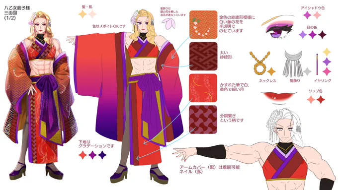 キャラデザ、作画、Live2Dモデルを担当させていただいておりますVtuber八乙女筋子様の三面図をご用意させていただきました。ファンアートご制作の際にご利用くださいますと幸いです!八乙女筋子様 おえかきんこ 