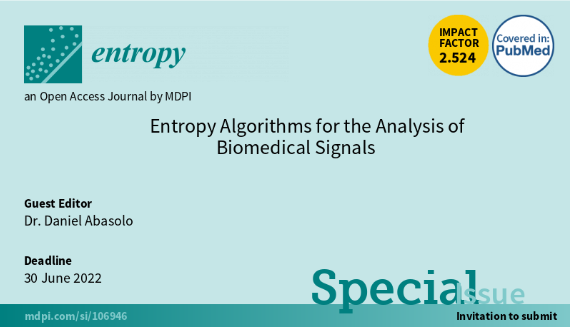 Entropy_MDPI's tweet image. New #SpecialIssue "Entropy Algorithms for the Analysis of Biomedical Signals", edited by Dr. Daniel Abasolo, is open for submission! mdpi.com/journal/entrop…

#biomedicalsignalprocessing
#entropy
#multivariate #entropyanalysis
#machinelearning