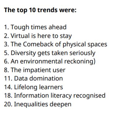ScPoBibli's tweet photo. What are the 10 key trends that will shape the future of #libraries? @IFLA  helps us to put our role in a complex and changing world into perspective and to better understand it. #bibliothèque #prospective
https://t.co/feOzh8yhAD https://t.co/tnuAZhWehP