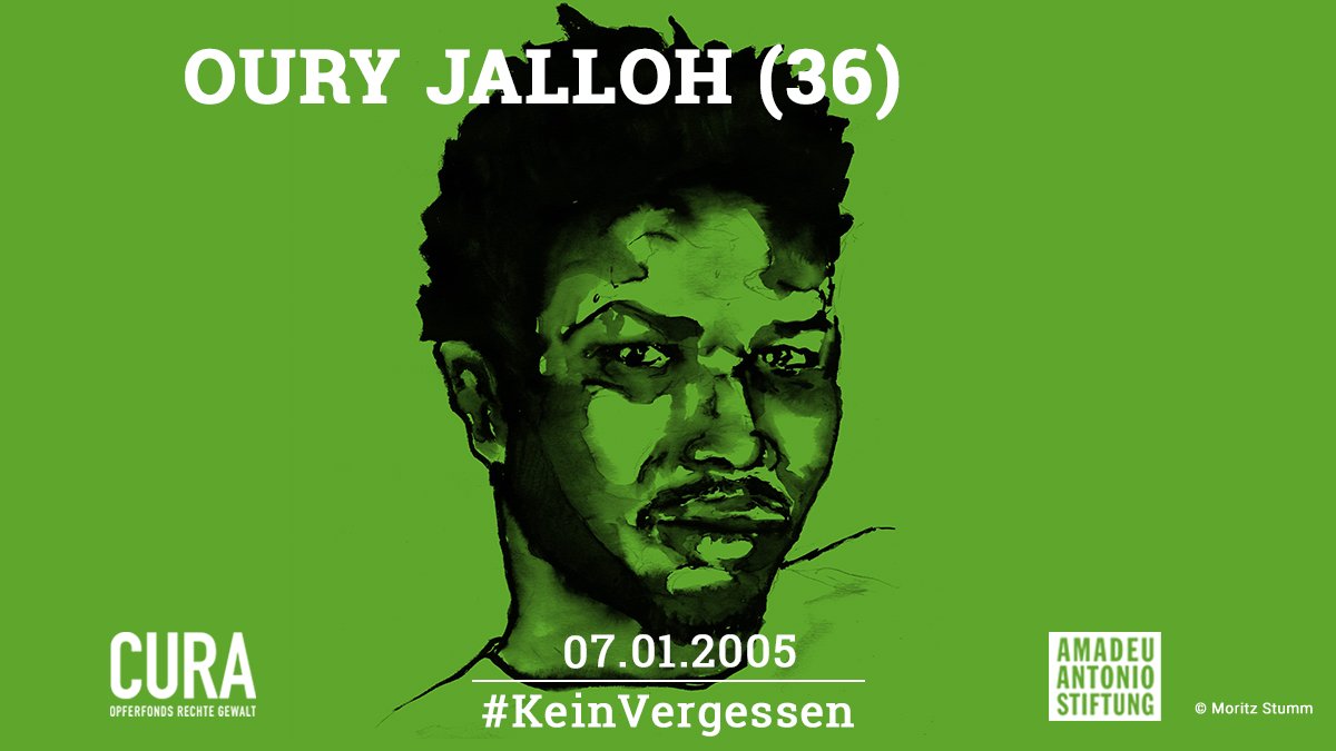 Heute vor 17 Jahren wurde #OuryJalloh mutmaßlich von Polizisten in Dessau in einer Polizeizelle angezündet. 17 Jahre nach der Tat, die wie keine andere für den strukturellen Rassismus deutscher Sicherheitsbehörden steht, bleiben Fragen, Wut &amp; der Wunsch nach Gerechtigkeit. 1/8