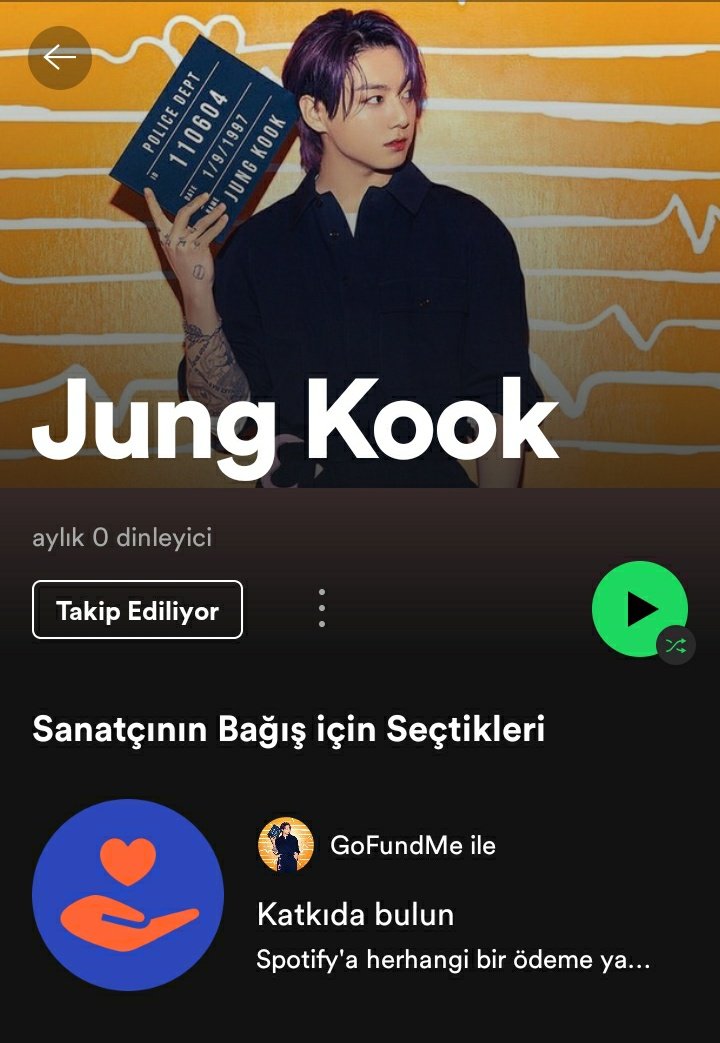 staebtraeh's tweet photo. jungkook spotify profiline kucuk bir dostumuz icin bagis linki eklemis 🥺 guzel kalbini operim 💖 #AriStrong https://t.co/4BW5kgBi0X