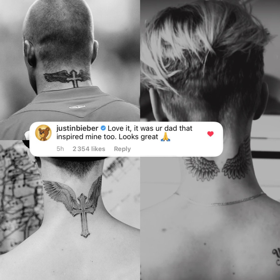 Justin Biebers wings tattoo on the back of his neck