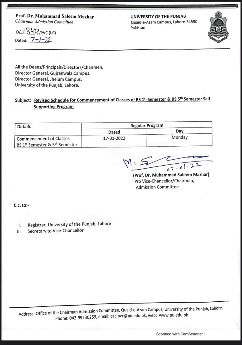 DrNiazAhmadSI's tweet photo. #NOTIFICATION
Revised Schedule for Commencement of Classes of BS 1st Semester &amp; BS 5th Semester “Self-Supporting” Program. https://t.co/ZdScVk0Bb5