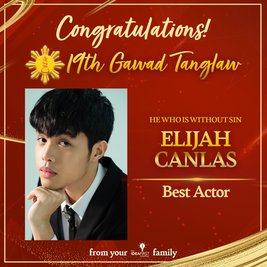 Congratulations <a href="/elijahcanlas_/">Elijah Canlas</a> for winning BEST ACTOR for He Who Is Without Sin at the 19th Gawad Tanglaw Awards!