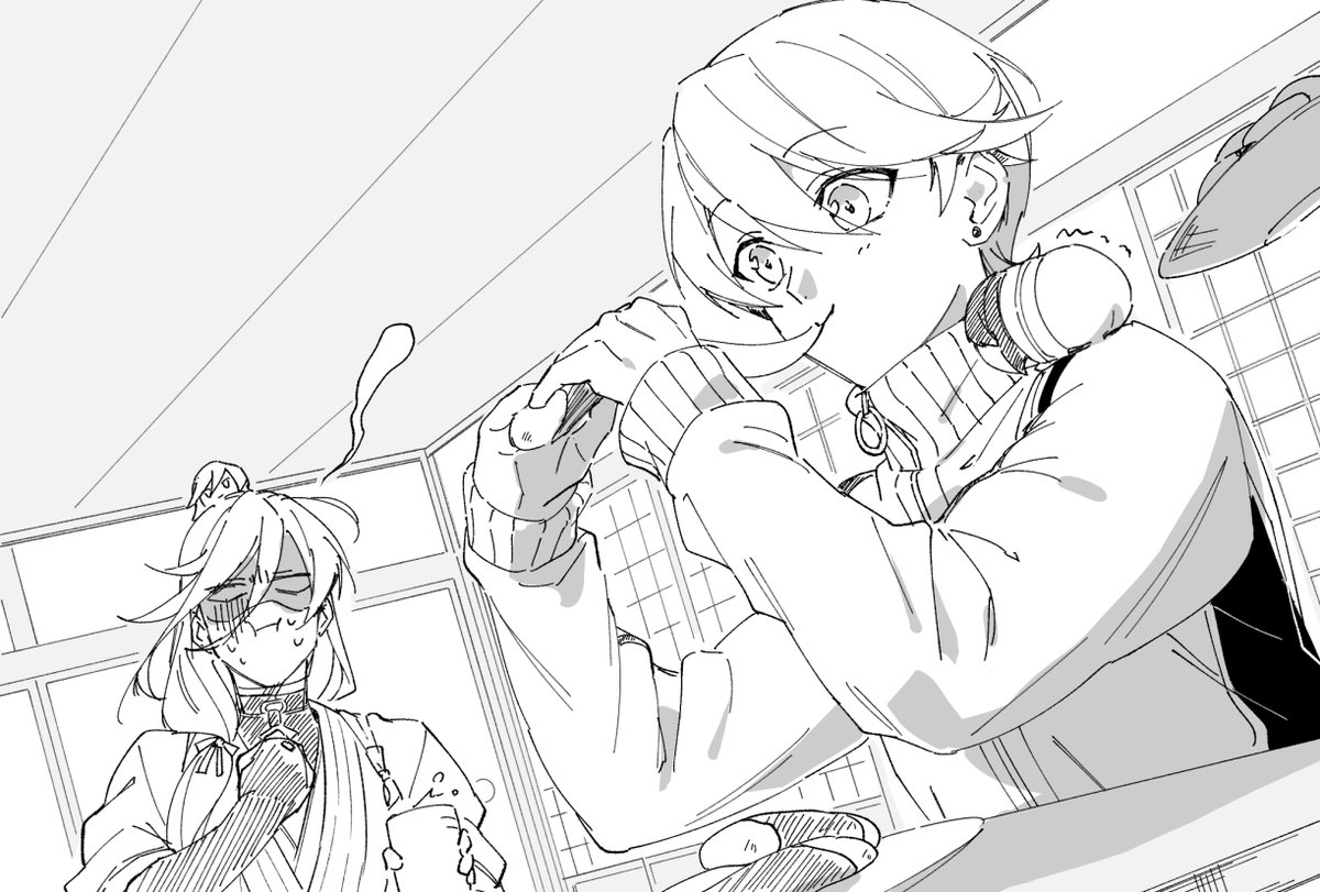 お題ありがとうございました!正月らしいものを食べてほしかった落書きです 
