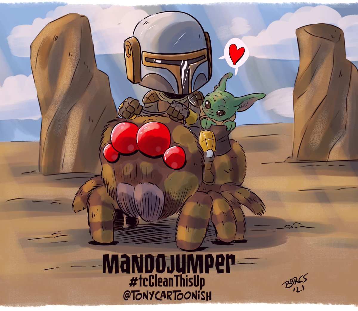 barcswow's tweet photo. Can't believe I missed one of @tonycartoonish #tccleanthisup challenges! And with a mando to boot!? Had to jump on this quick! Always fun to work over his sketches! Swipe for a #timelapse #mando #thechild #mandojumper #disney #starwars #fanart https://t.co/DMeLVO6Vou