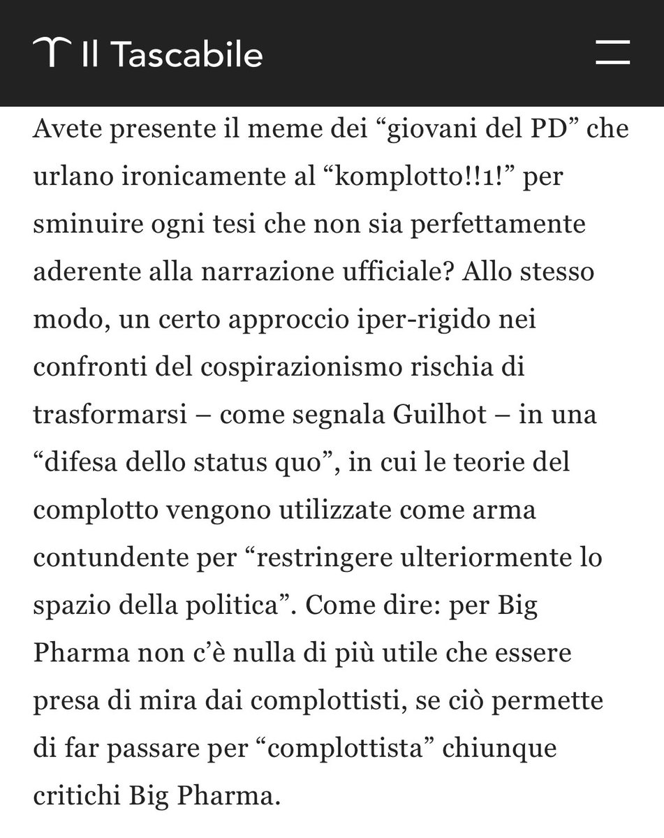 Ridicolizzare sempre e comunque le teorie del complotto non è solo inutile: è controproducente. E quindi come va trattato il cospirazionismo? Forse come il frutto malato di una pianta (a volte) sana. Su <a href="/ilTascabile/">Il Tascabile</a> —> iltascabile.com/societa/buono-…