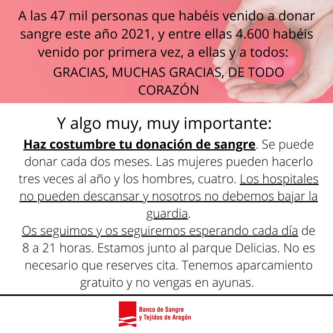 Propósito de Año Nuevo: hacer que la donación de sangre se convierta en hábito.

Las mujeres pueden donar sangre tres veces al año y los hombres, cuatro. Acércate cualquier día al <a href="/BncSangreAragon/">Banco Sangre Aragón</a> o a las unidades móviles que se desplazan por la Comunidad: bit.ly/3q4WBDw