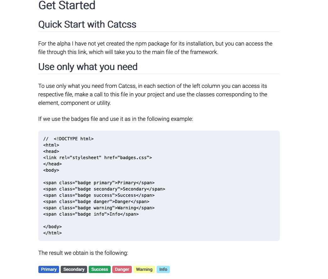 RuizSantaclara's tweet image. Good morning! The Catcss alpha documentation is close to being complete. Having made a change in the last weeks to Vercel for this documentation has caused it to be a bit delayed, but it is already beginning to see the light!