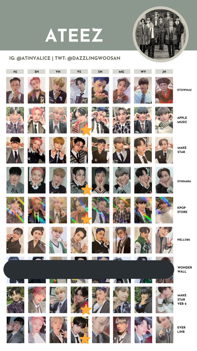 __Todestrieb's tweet photo. 【交換お願いします】
ATEEZ wonderwall トレカ
譲 画像1枚目
求 画像2、3枚目記載の別種ヨサントレカ
星スタンプ付きのもの優先させていただきます。
ヨサン、ホンジュンは1枚、他6名は2枚ずつございます。
優先のもの、別種のもの以外でも検討させていただきますのでお気軽にリプライ、DM下さい🙇‍♂️ https://t.co/R28XyK16Dy