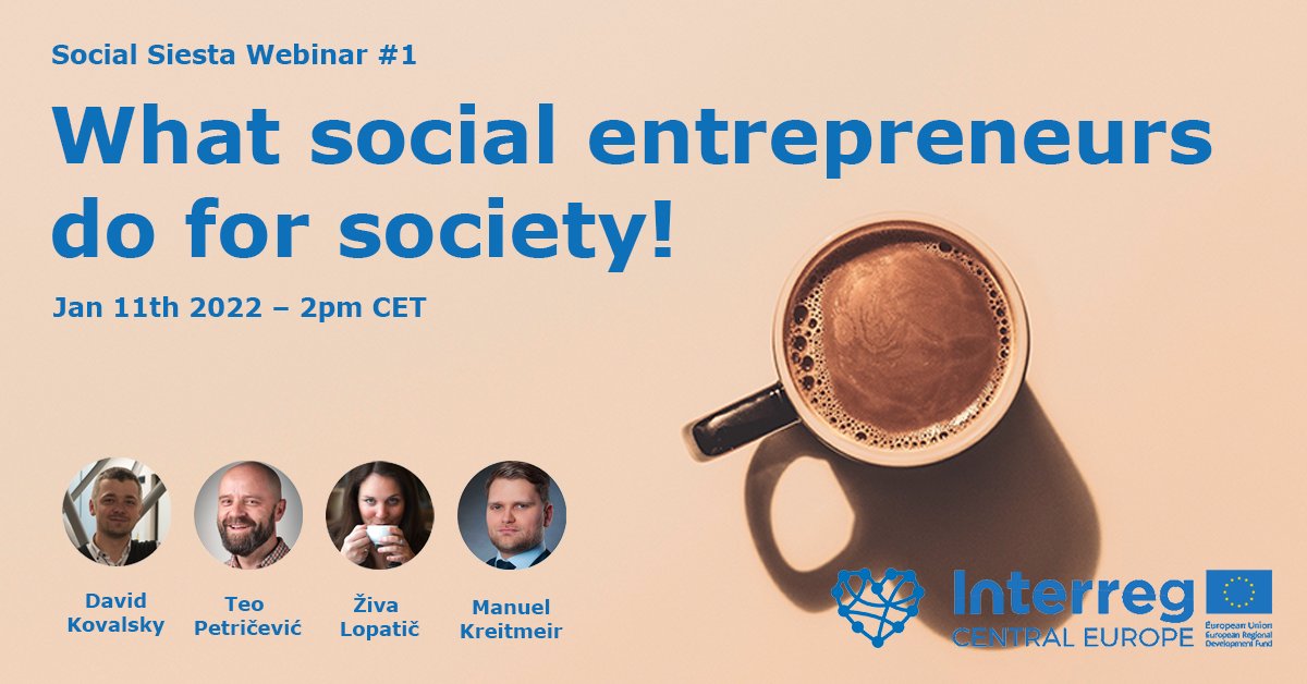 CeResponsible's tweet photo. On Tuesday, Jan 11th 2022 at 2pm, we are very proud to kick-off our #socialsiesta webinar series. Join us for a discussion on the value of #socialentrepreneurship for large companies, corporates and society! https://t.co/WdcBZVFy6r