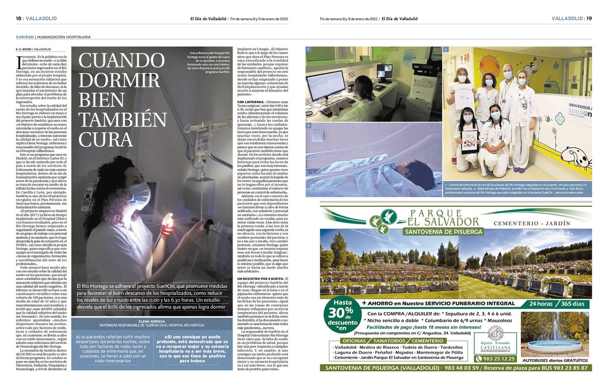 DiadeValladolid's tweet photo. El Río Hortega se adhiere al proyecto #SueñOn, que promueve medidas para favorecer el buen descanso de los hospitalizados, como reducir los niveles de luz y ruido entre las 0.00 y las 6.30 horas. Un estudio desvela que el 80% de los ingresados afirma que apenas logra dormir https://t.co/ogc8obpvK8