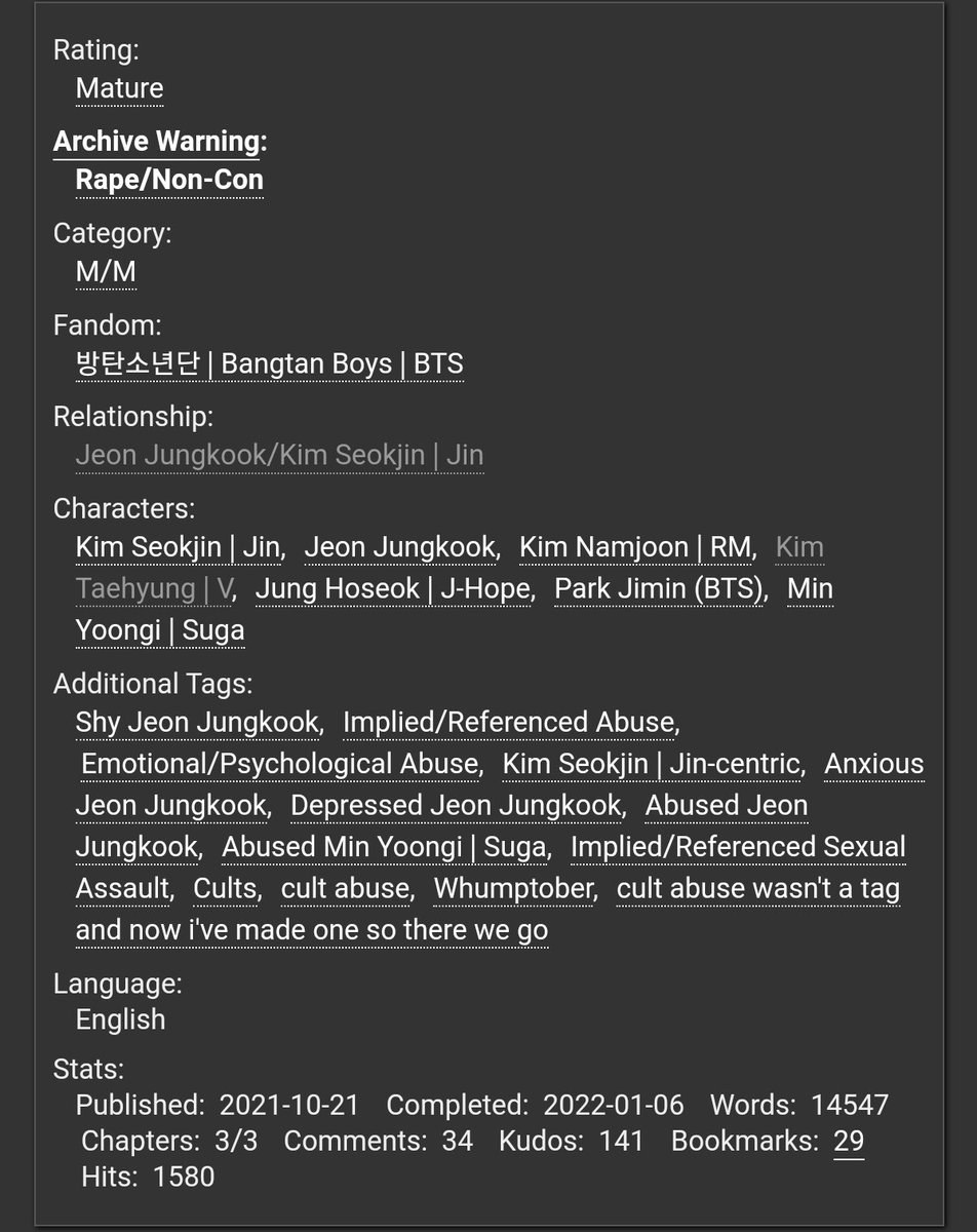 Fic: Simple Doctrine
Pairing:  jinkook
Tag: 
Author: macabre

Ok whoooh! This one was good, 2022 started with a good one.

archiveofourown.org/works/34643578

#jinkook #bts #fanfiction #btsfanfiction #fanficrecommendation #ao3 #jin #jungkook