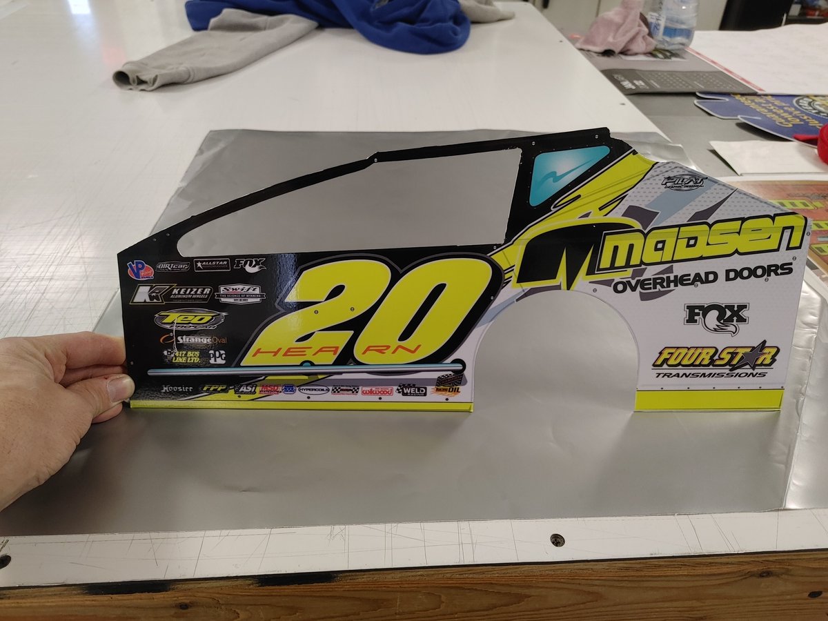 pilatdesign's tweet photo. Attention all Race Teams. Dirt Mod Mini Side Panels available now. CNC cut out of .040 aluminum or 3mm PVC Plastic with full graphics. Call or message us to get a great item to offer your race fans and sponsors https://t.co/CDlovnUJIb