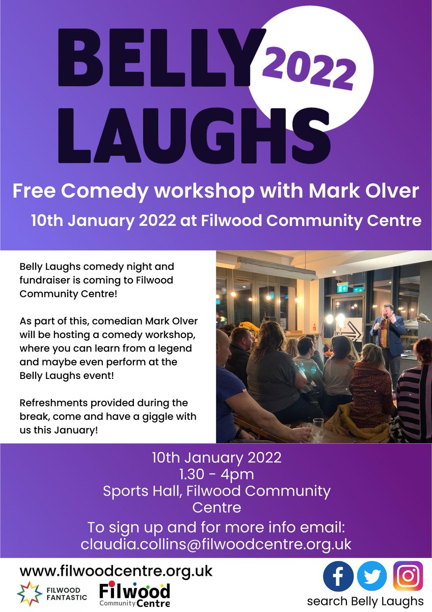 Interested in learning and even performing comedy? 🎭 😂 

<a href="/FilwoodCentre/">Filwood Community Centre</a> are hosting a free comedy workshop on Monday!

Email claudia.collins@filwoodcentre.org.uk to sign up and for more information ℹ️