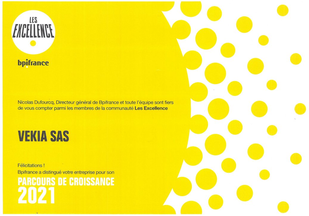 Aujourd'hui, <a href="/Vekia_Fr/">Vekia</a> est honoré de la reconnaissance apportée par <a href="/Bpifrance/">Bpifrance</a> pour le travail réalisé en 2021 et notre croissance 🎉

Nous sommes flattés d'intégrer les membres de la communauté "Les Excellence" ❤️

#Supplychain #data #congratulations