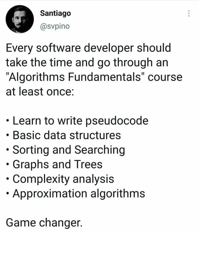 irishcode_dev's tweet image. Do you agree?
#softwaredeveloper #softwareengineer #webdeveloper #webdevelopment #webdev #devlife #algorithms #pseudocode #basicdatastructures
Credits to @tech4code