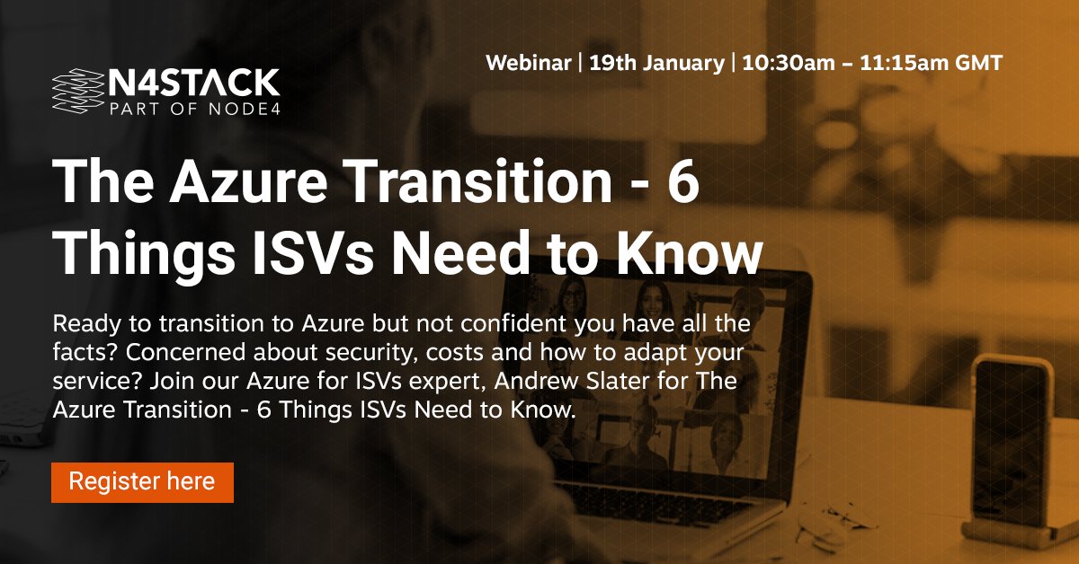 n4stack's tweet image. Join our upcoming webinar, co-hosted with Microsoft, as our experts explore how ISVs can benefit from Azure's nimble, customisable, compliant environment, without having to make wholesale redevelopments to your applications. bit.ly/3qPOp9j