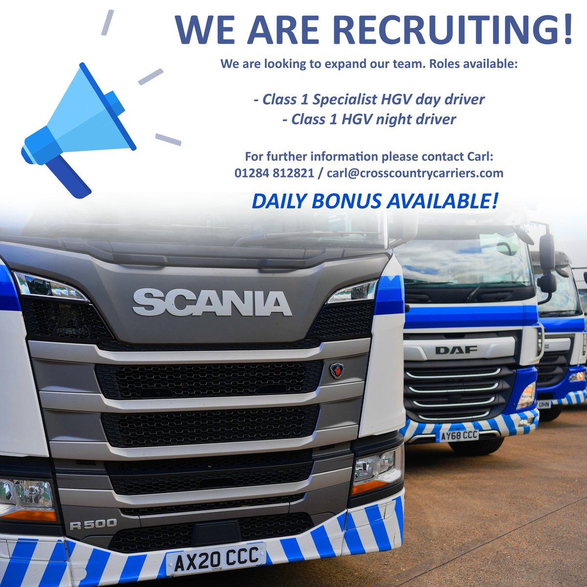 CountryCarriers's tweet photo. WE ARE RECRUITING!

We are looking to expand our team with the following role available due to increased volumes of freight.

- Class 1 HGV Night Driver
- Class 1 Specialist HGV Day Driver

For further information, contact today:
01284812821
carl@crosscountrycarriers.com https://t.co/pyEt49hY8v