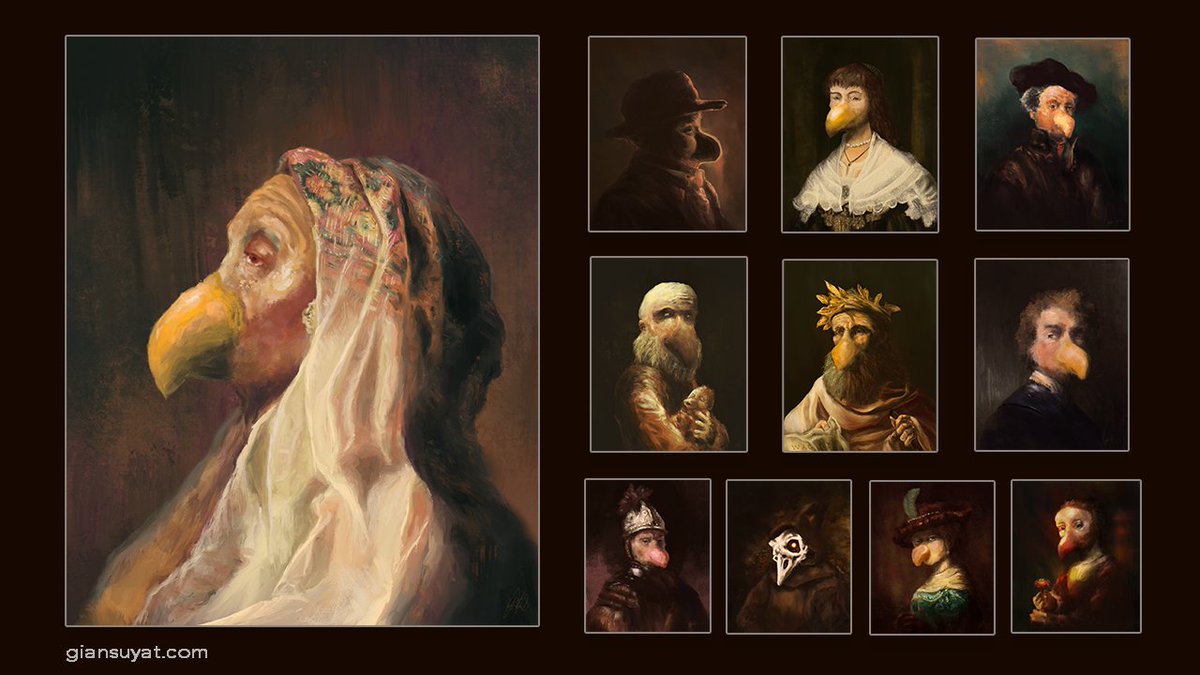 Got more followers so it’s a perfect time to re-introduce myself.

I’m Gian and I’m afraid of birds. I draw anthropomorphic versions to make them more human or conversely, make man more beast-like.

You can collect from my ongoing series on <a href="/opensea/">OpenSea</a> for 0.02 - 0.05 $ETH.