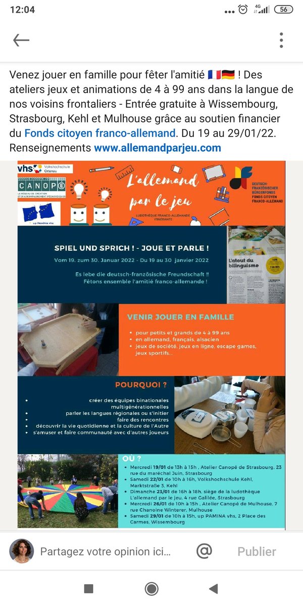 Fêter en famille la semaine de l'amitié 🇫🇷🇩🇪 - Ateliers-jeux transfrontaliers à Wissembourg, Strasbourg, Kehl, Mulhouse du 19 au 29/01/22. Entrée libre et gratuite. Renseignements : allemandparjeu.com