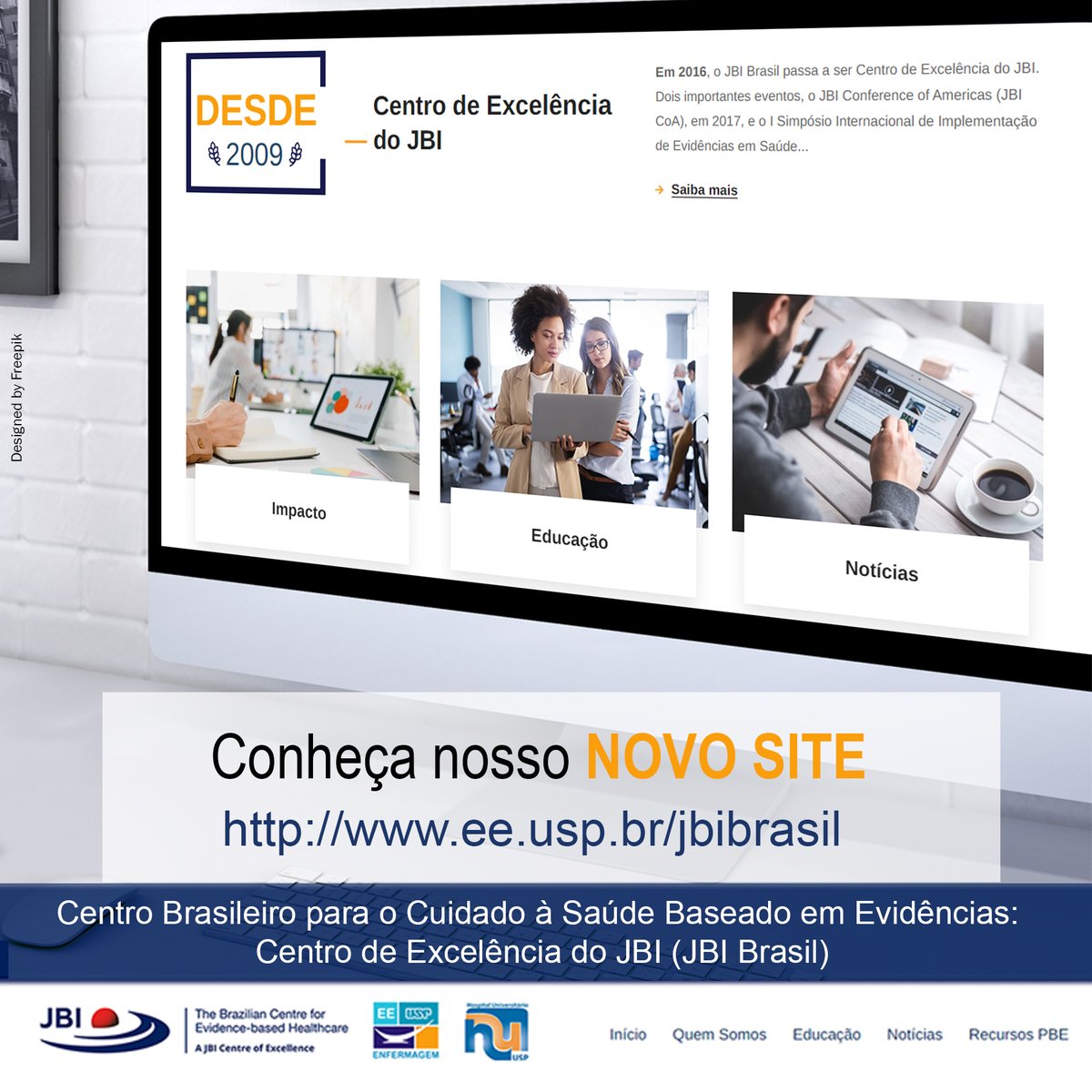 EnfermagemUSP's tweet photo. É com imensa alegria que comunicamos o lançamento do novo site do JBI Brasil.
Moderno, interativo e de fácil navegação, o novo portal foi pensado e disposto de forma leve para a leitura, facilitando a busca do usuário pela informação.
https://t.co/yUy7aUyeVm https://t.co/HsGxFobOr0