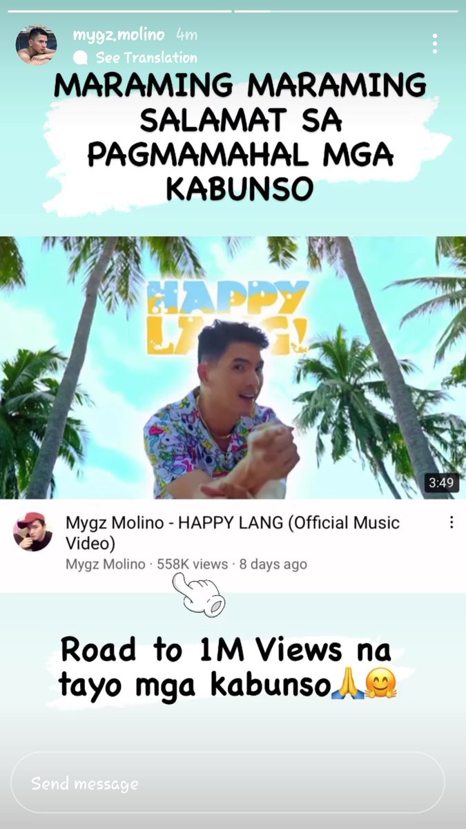 Bluebird_Ofc's tweet photo. 1M views ..  VERY VERY SOON Bunso @MygzMolino because you deserve all the best life could offer...

Mga Ka Bunso, Ka Cute, Ka MahMygz at Ka Blue Bird... STREAM PA MORE!!!

#MygzMolino https://t.co/7iIBIlIqzP