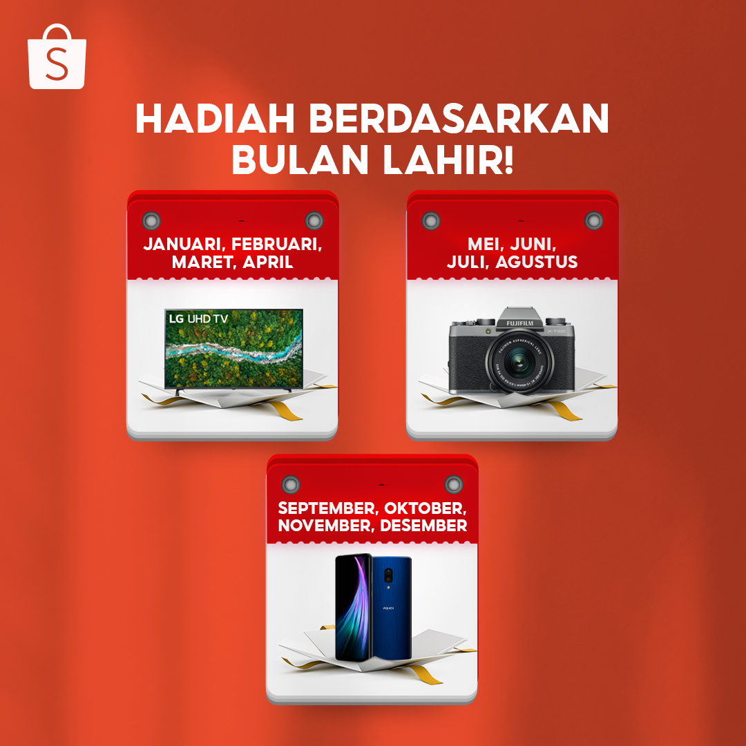 ShopeeID's tweet photo. Mimin punya pilihan hadiah berdasarkan bulan lahir kamu, nih! 🎁 Cus, reply di bawah bulan lahir kamu ya, siapa tau ada yang beruntung mimin kasih hadiahnya! 😁✨ #ShopeeID https://t.co/MOJodhKfLF