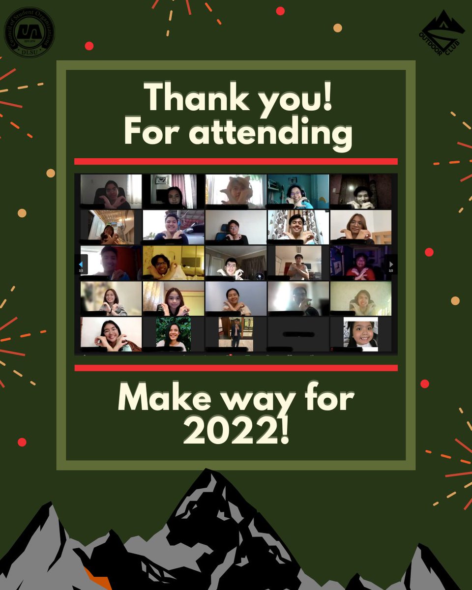 DLSUOutdoorClub's tweet photo. At last, we've assembled! ✨

Thank you so much to everyone for allowing us to be a part of your 2022 beginnings! Let's look forward to more adventurous experiences and await the day we can do these activities outdoors.

See you in our upcoming events! 🤓 https://t.co/ePdRvCvdP1