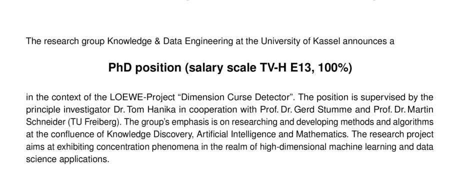 weakmath's tweet photo. You are interested in high #dimensional #machine #learning and #data #science? Then why not work with me on the *Dimension Curse* (https://t.co/NEM9SVFi3r) at the University of Kassel (@presseunikassel)? BONUS:we work with Martin S. (https://t.co/tVxf6aJell) and @docente_errante! https://t.co/TREHkchCQq