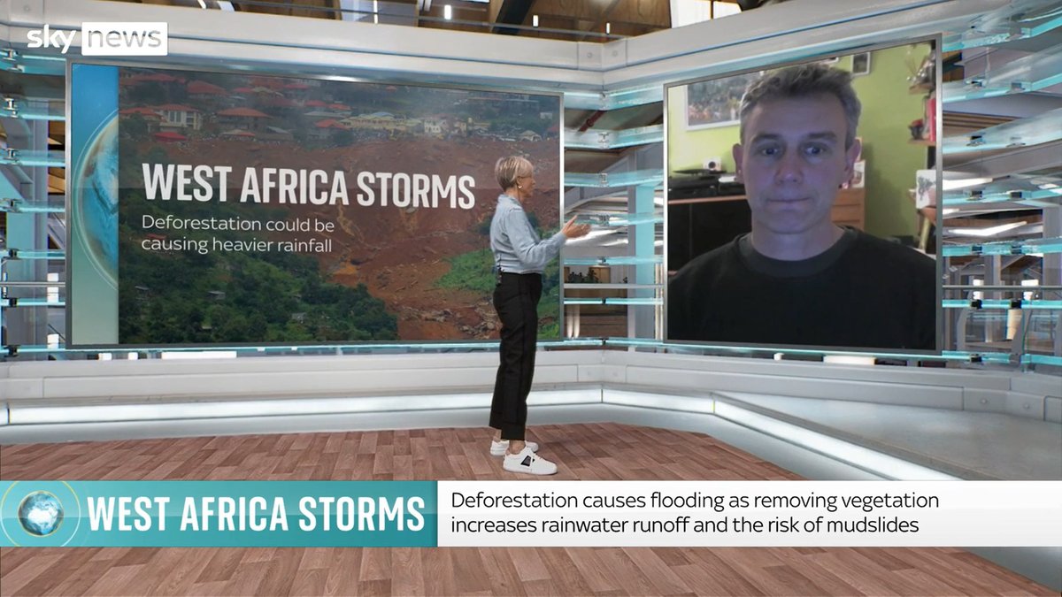 UK_CEH's tweet photo. Deforestation is enhancing storm activity and the risk of flash flooding in coastal West Africa, a new study has found. Prof Chris Taylor spoke to @SkyNews #DailyClimateShow about the research by @UK_CEH @NCEOScience &amp; @SEEleeds. Watch from ~10mins 30s

https://t.co/r5kkNZL82d https://t.co/cpu6jQKzzM