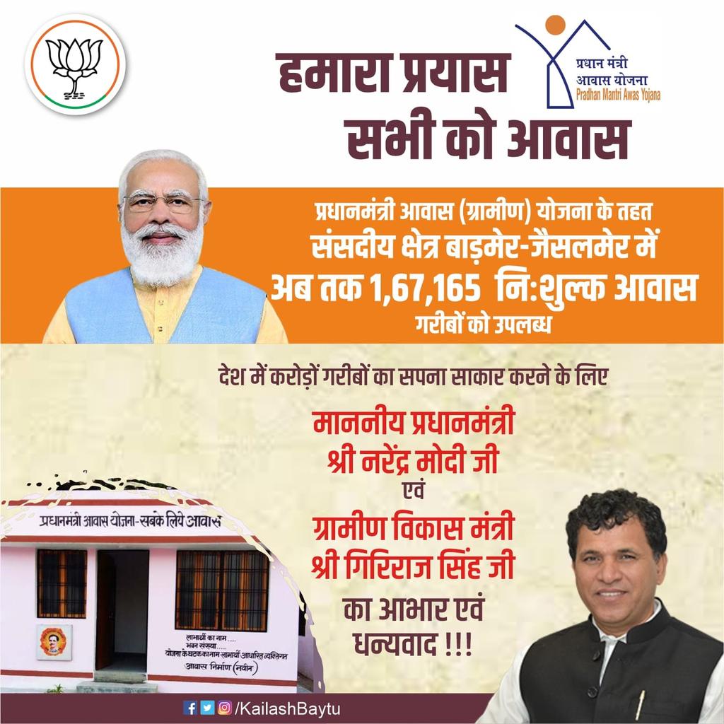 KailashBaytu's tweet photo. "हमारा प्रयास - सभी को आवास"

प्रधानमंत्री आवास (ग्रामीण) योजना के तहत संसदीय क्षेत्र बाड़मेर-जैसलमेर में अब तक 1,67,165 गरीबों को उपलब्ध कराए गए निःशुल्क आवास।

@narendramodi https://t.co/X5ynX8gHQH