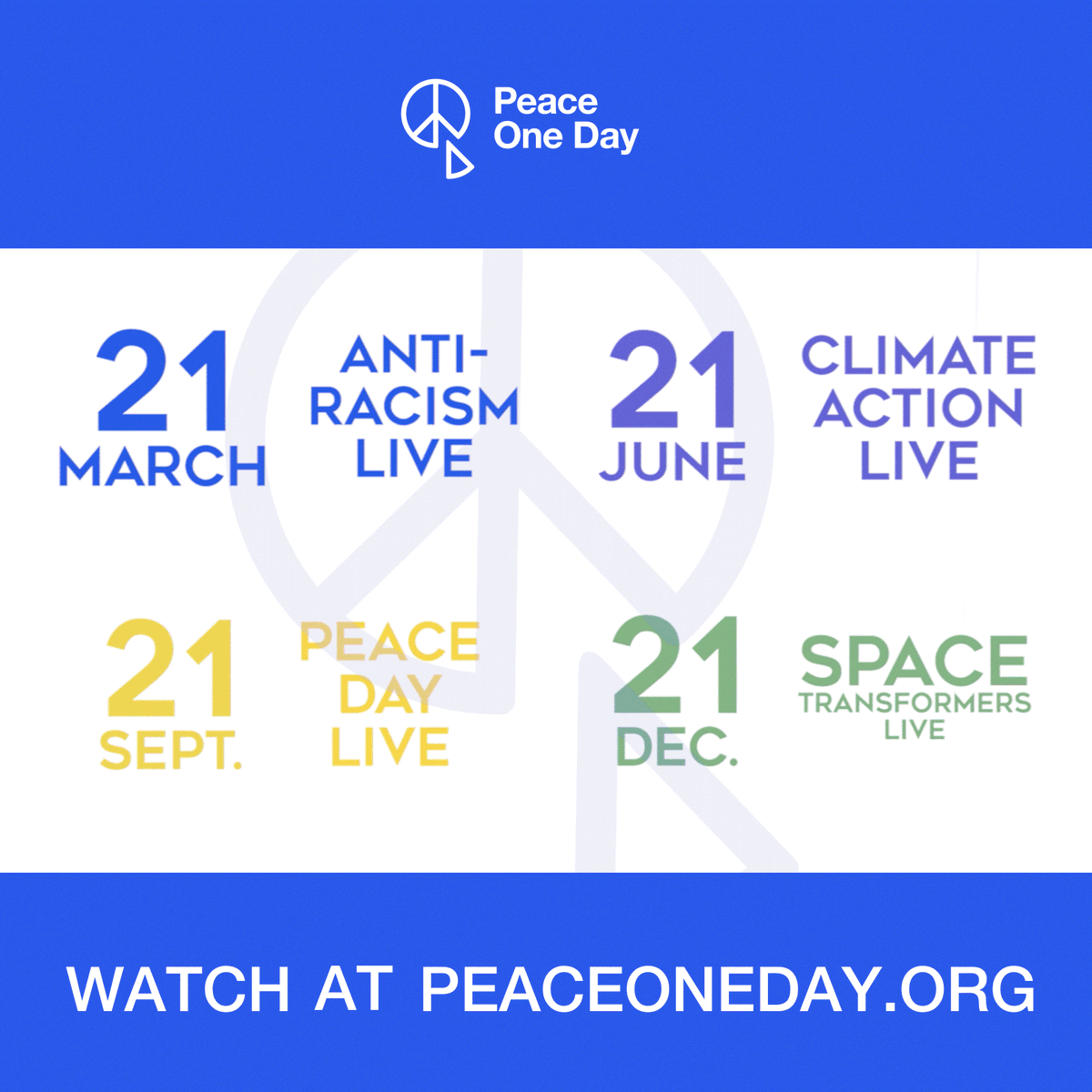 PeaceOneDay's tweet photo. Space Transformers Live Intro film made by Peace One Day Founder Jeremy Gilley. Watch https://t.co/lbRhWLAPH1 and visit https://t.co/MNy6thCRBE for more information. #SpaceTransformers
@KofiAnnanFdn @peaceinnovation @SDG16Plus @SDGAction @UNESCO_MGIEP @UNPeacekeeping https://t.co/I0tk87fP1N