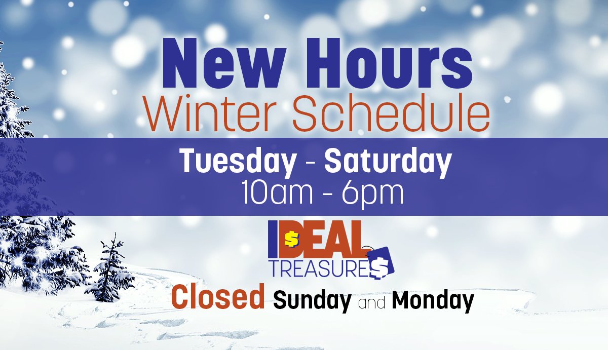 StoreInHumboldt's tweet image. Our new Hours of Operation for the winter are:

Tuesday - Saturday, 10am - 6pm
Closed on Sundays and Mondays

Thank you.