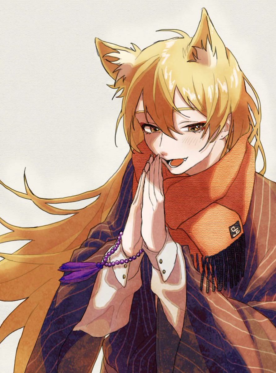 animal ears scarf long hair male focus 1boy solo blonde hair  illustration images