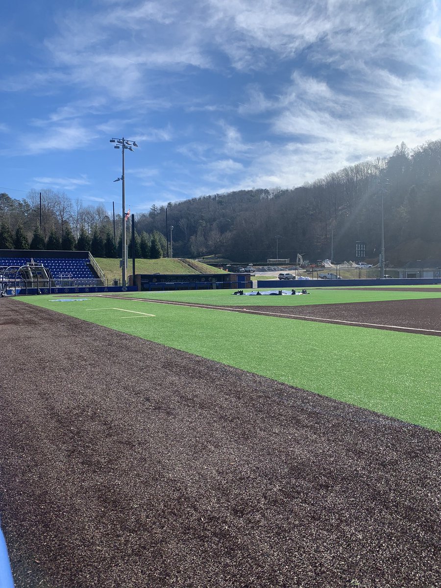 UNGBaseball's tweet photo. The Temps are Down, But the Turf is New! Huge Thank You to @FieldTurf we are Ready for Opening Day! 28 Days away from the First Pitch of the 2022 Season! #ItsAllAboutTheNG https://t.co/jMP208ECao