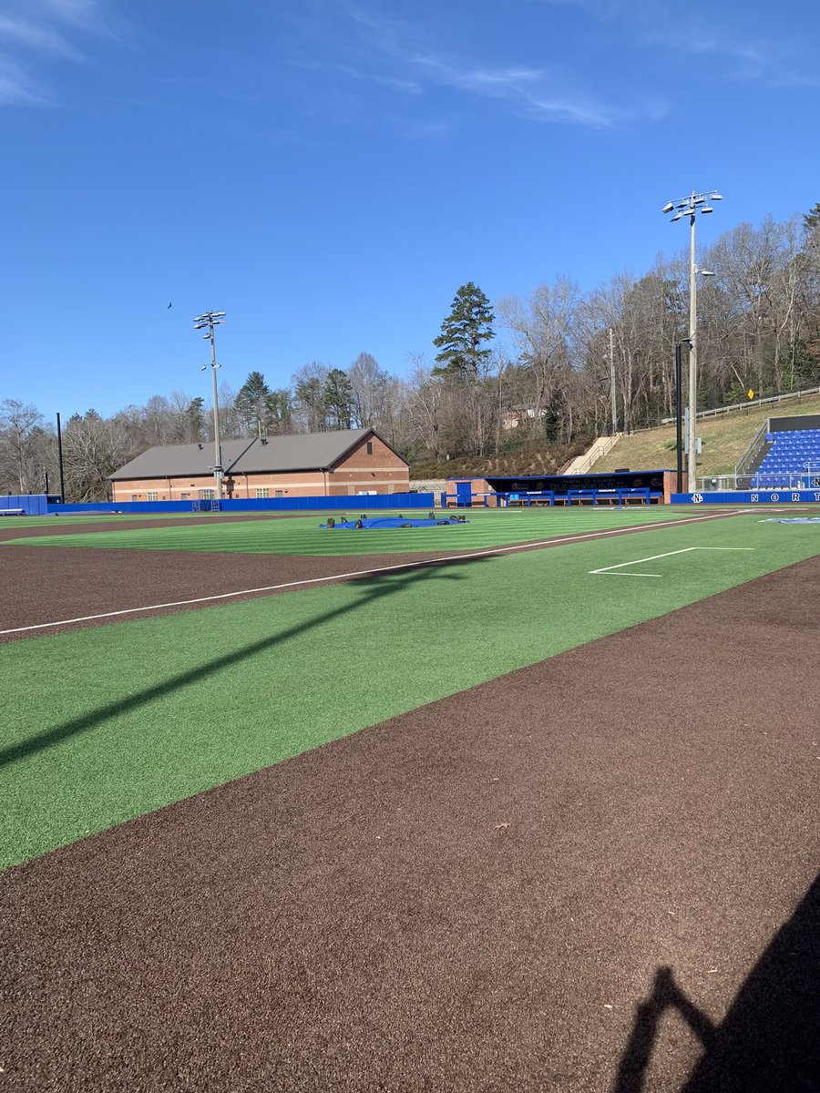 UNGBaseball's tweet photo. The Temps are Down, But the Turf is New! Huge Thank You to @FieldTurf we are Ready for Opening Day! 28 Days away from the First Pitch of the 2022 Season! #ItsAllAboutTheNG https://t.co/jMP208ECao