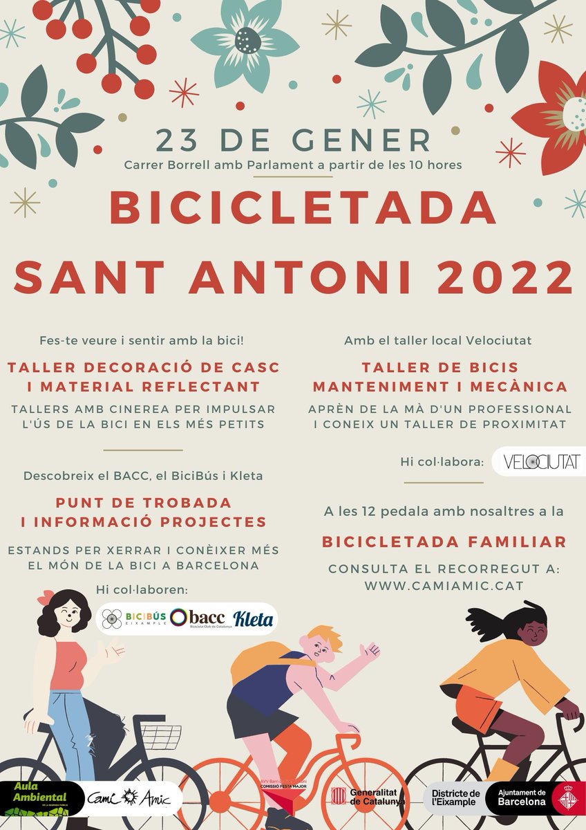 El dia 23 de gener estarem a la FM de Sant Antoni amb l'@AulaAmbiental organitzant tallers i bicicletada amb la col·laboració del <a href="/bacc_cat/">Bicicleta Club de Catalunya | bacc</a> <a href="/bicibuseixample/">Bicibús Eixample</a> <a href="/kleta_bikes/">Kleta</a> i el taller @Velociutat