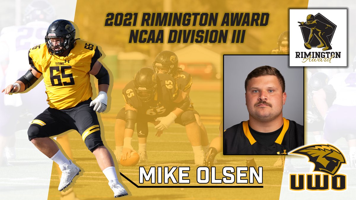 <a href="/UWOFootball/">UW-Oshkosh Football</a> senior center Mike Olsen has been named a repeat NCAA Division III winner of the Rimington Award for 2021.

Olsen, who also earned the Rimington Award in 2020, becomes the third Division III center to win the prestigious award twice. bit.ly/3Ga8cXm