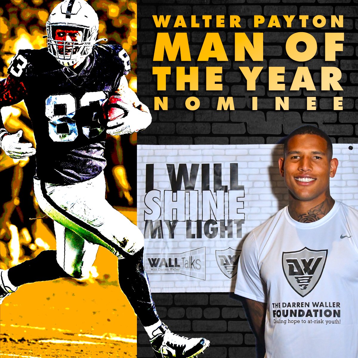 darrenwallerfdn's tweet photo. Till Jan. 17th, YOU can help Darren win the Walter Payton Man of the Award by joining in on the Twitter challenge &amp; submitting votes every day. Here's how to vote by tweeting:
#WPMOYChallenge + Waller
#WPMOYChallenge + Waller
#WPMOYChallenge + @Rackkwall83 https://t.co/Z77pr21wJn