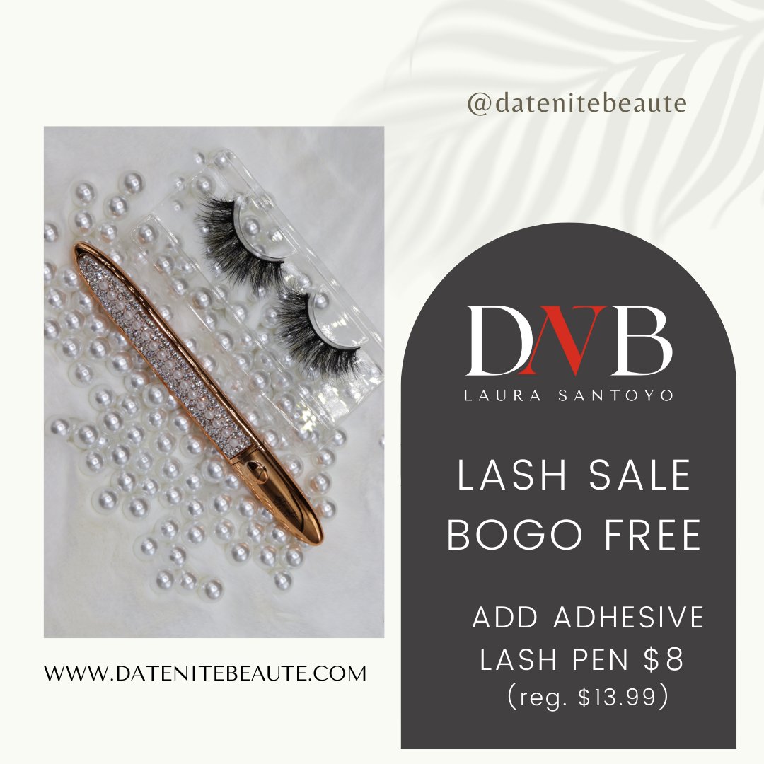 DateNiteBeaute's tweet photo. Level up your lash game with this amazing deal! Buy one lash and get any second lash FREE! While you are at it, add a lash adhesive pen for ONLY $8! Your lash game in 2022 will be insane! #lashes #fauxmink #lashgame #lashes #striplashes #lashlove #falselashes https://t.co/YdiXPYkW5U