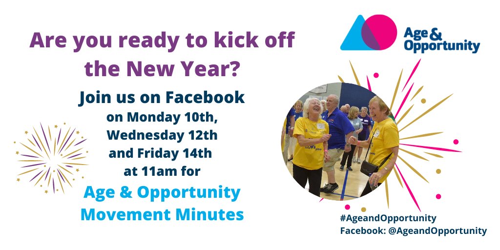 Paul is back on Monday morning at 11am on Facebook live bringing us our first Movement Minutes session of 2022. We hope you'll be there! :)

#AgeandOpportunity