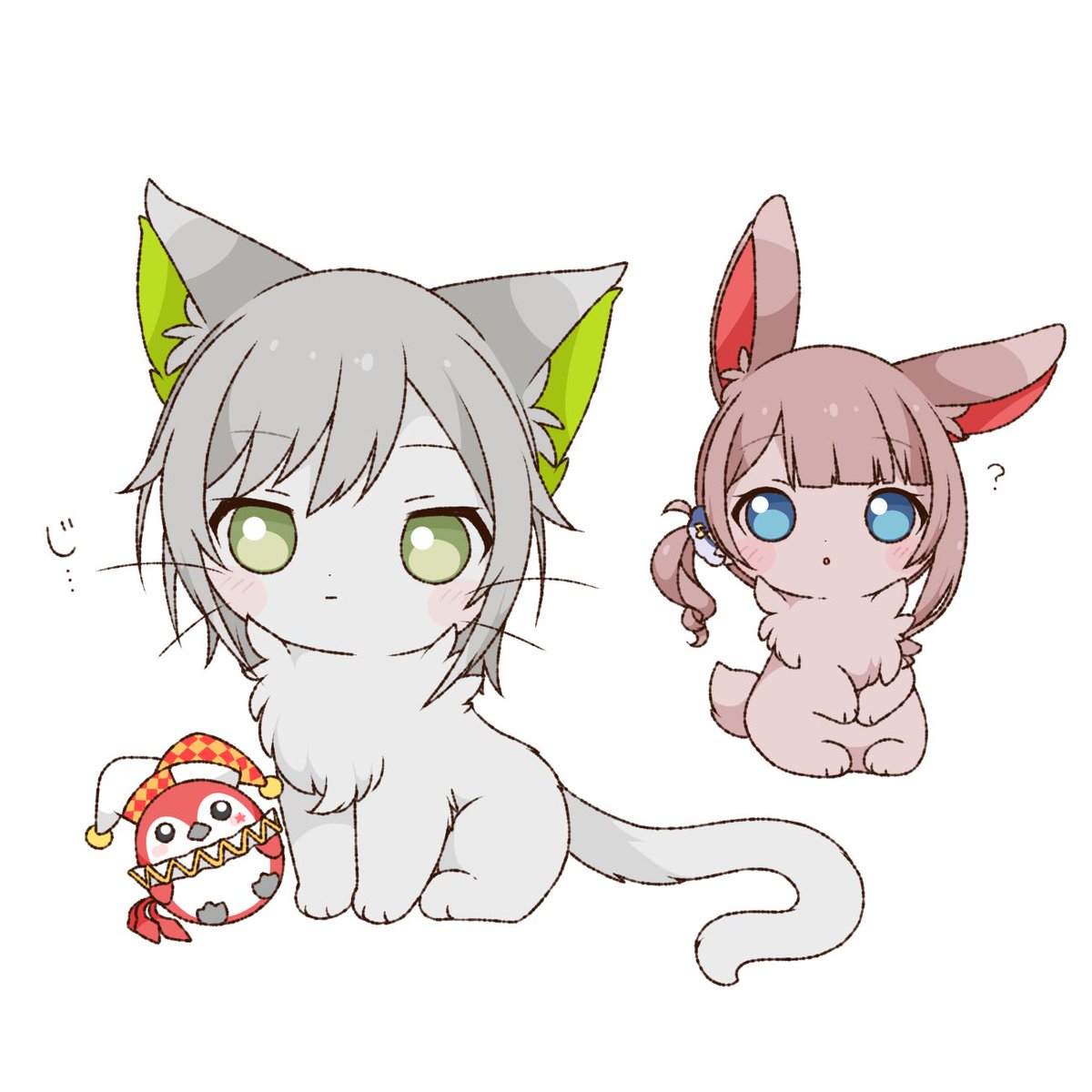 プロセカ「プロセカ擬獣化!
しほなみ💚❤️🐱🐰 」|リンゴ雨🌷︎のイラスト