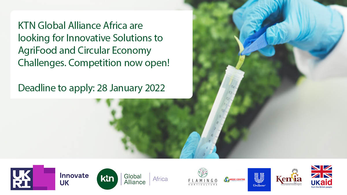 KENIAupdates's tweet photo. Are you a company, startup, or innovator in the #AgriFood and #CircularEconomy sectors? @KTN_Global has launched 5 NEW Innovation Exchange Challenges for you. Apply at https://t.co/Ln7aozDpeH #AfricaChallenge #KTNinAfrica #EnhancingInnovation https://t.co/1SqUSVsWan